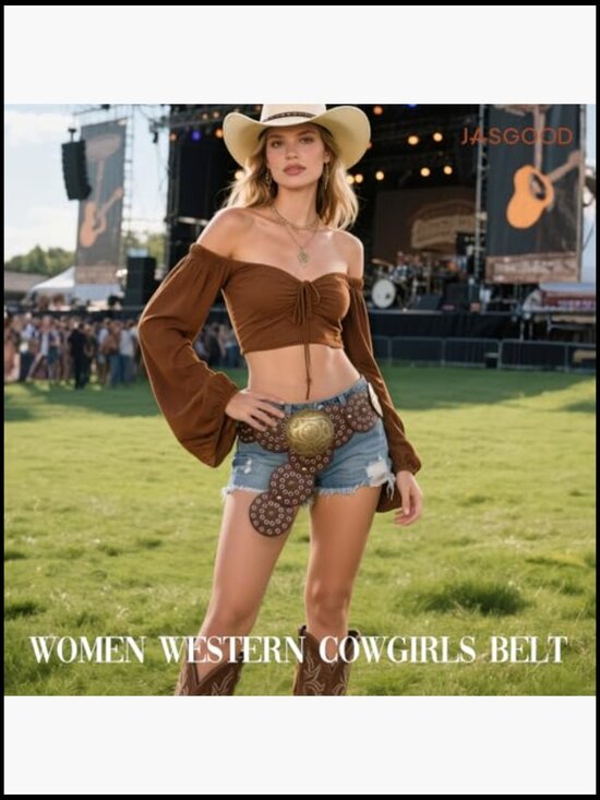 Western Concho Belt Boho Chic Vintage Retro Wide Waist Belt Adjustable Faux main image 6